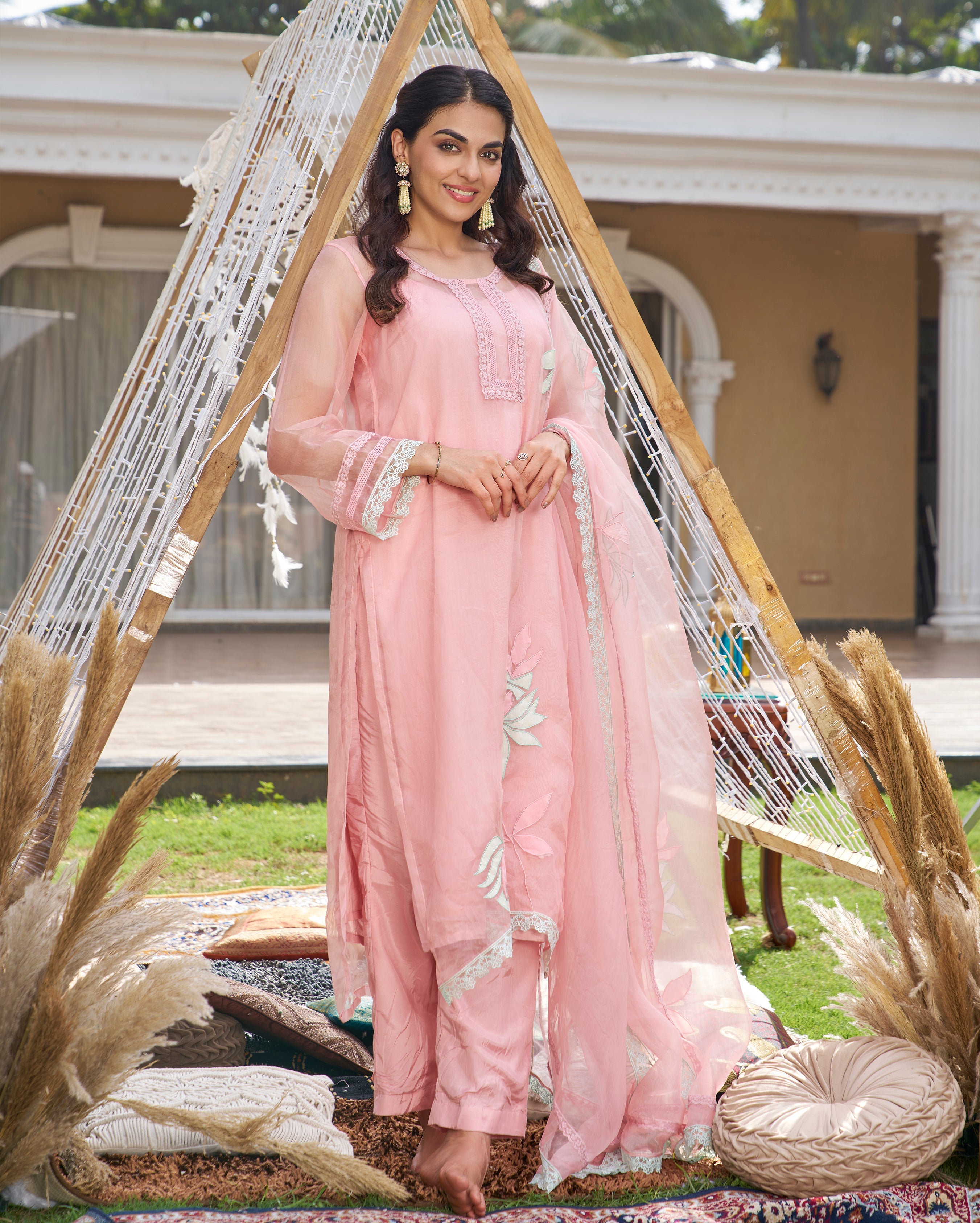 Fiona Tencel Luxe Organza Pink Kurta Set