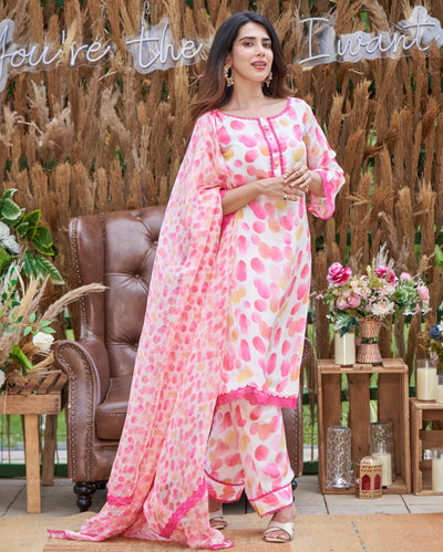 Riddhi White Printed Silk Suit Set