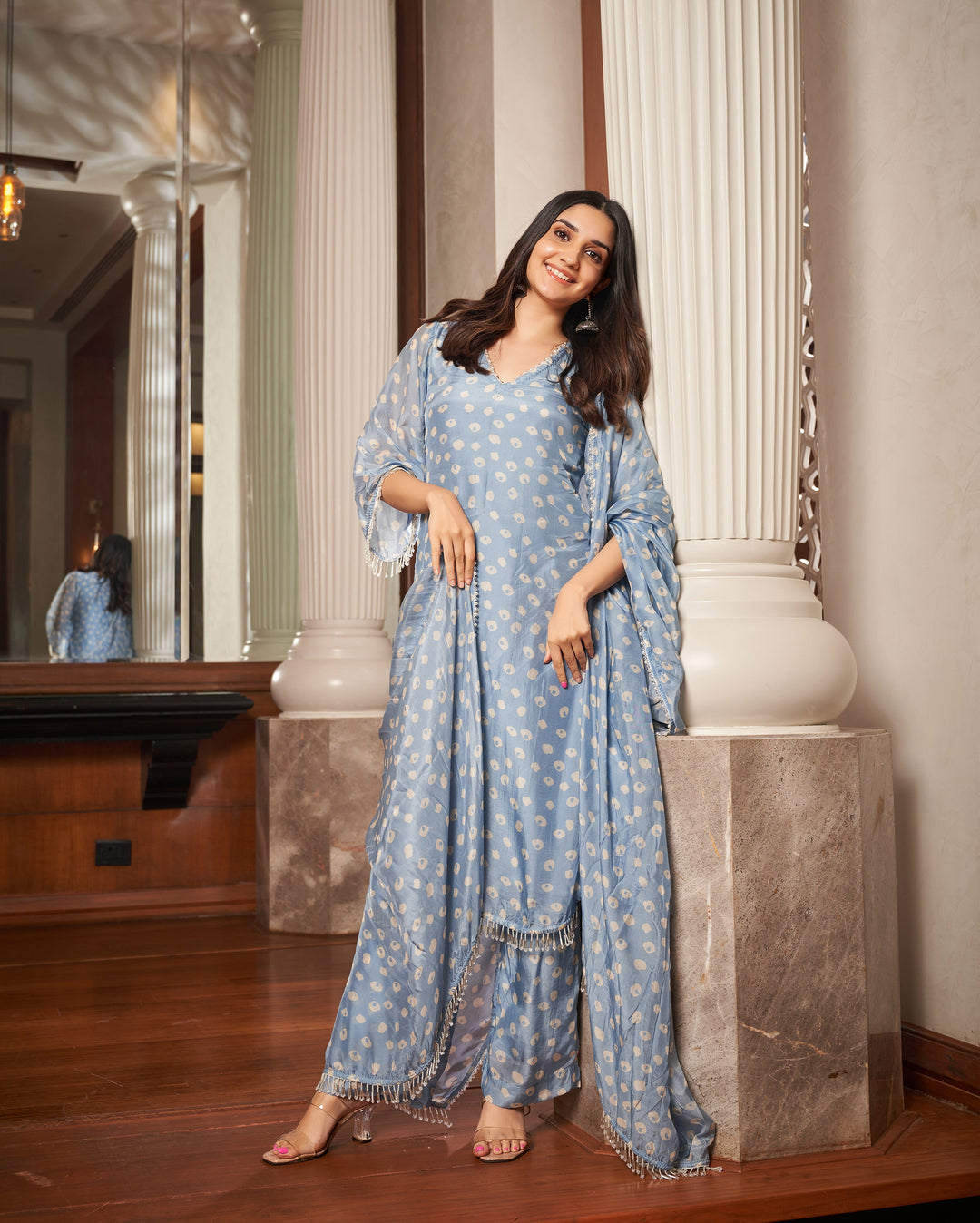 Shop Tarang Pastel Blue Bandhani Silk Suit Set for Women Online at Aachho –  Aachho.co