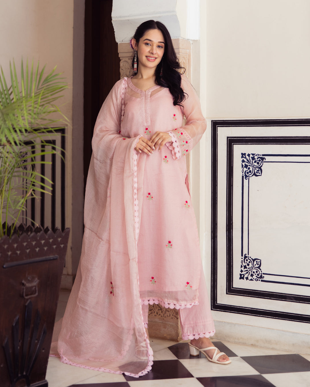 Shop Flashy Pink Embroidered Doria Suit Set for Women Online at