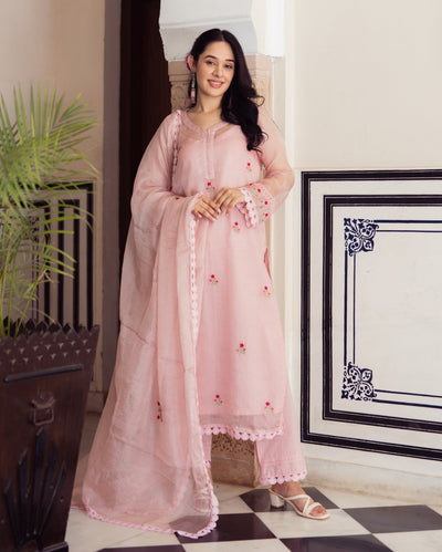 Flashy Pink Embroidered Doria Suit Set