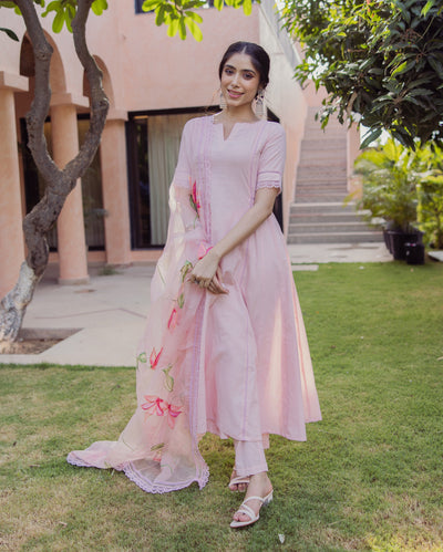 Tide Pink Handpainted Cotton Suit Set