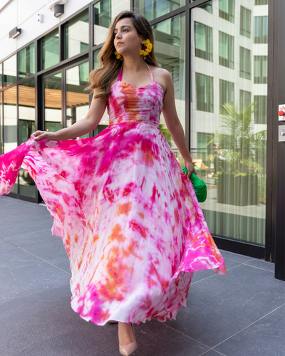 Pink Marshmello Tie & Dye Organza Dress