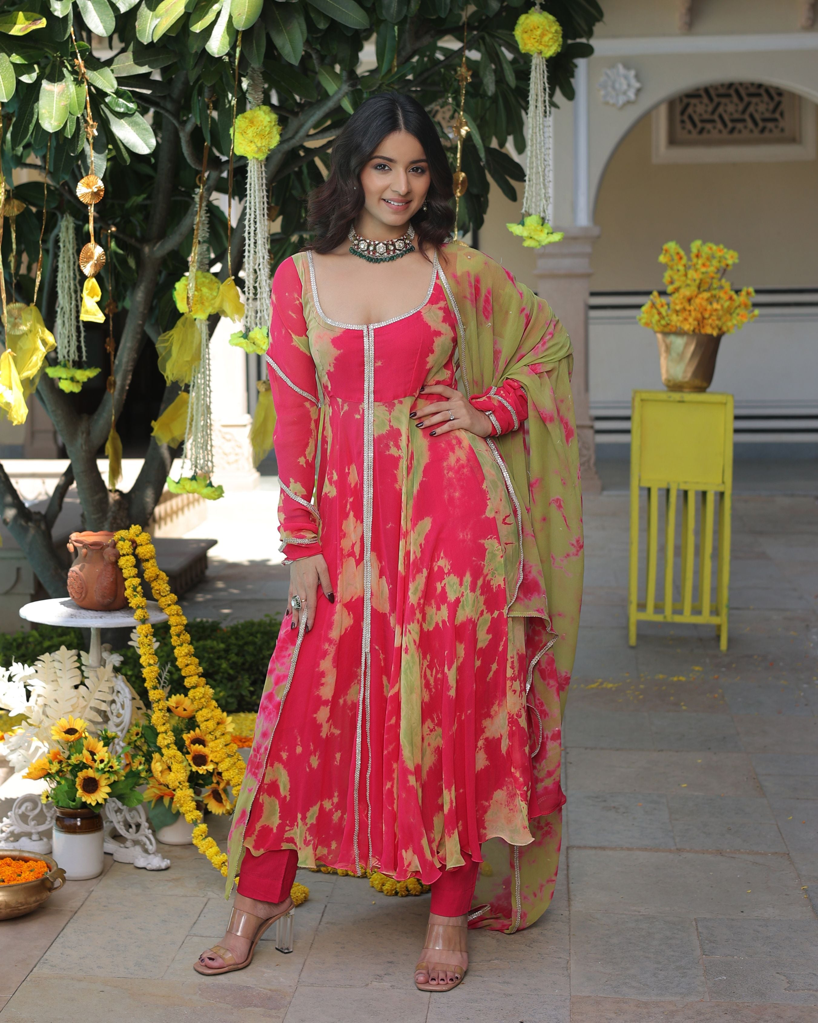 KAYRA Pink Embroidered Georgette Suit Set