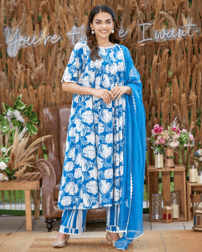 Anvika Blue Printed Cotton Suit Set