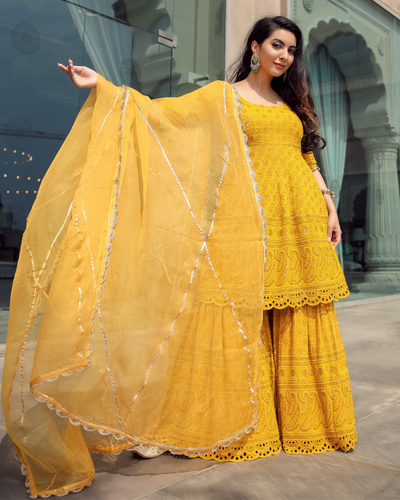 Yellow Jasmine Embroidered Sharara Set