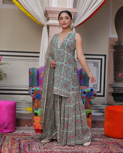 Mint Breeze Printed Georgette Sharara Set