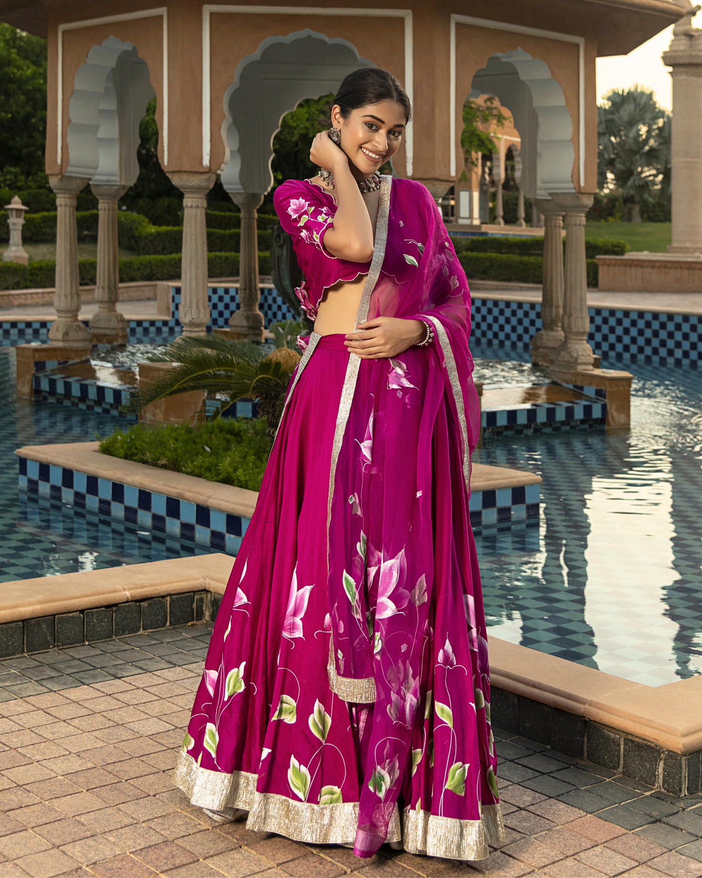 Jasmi Handpainted Chanderi Lehenga Set