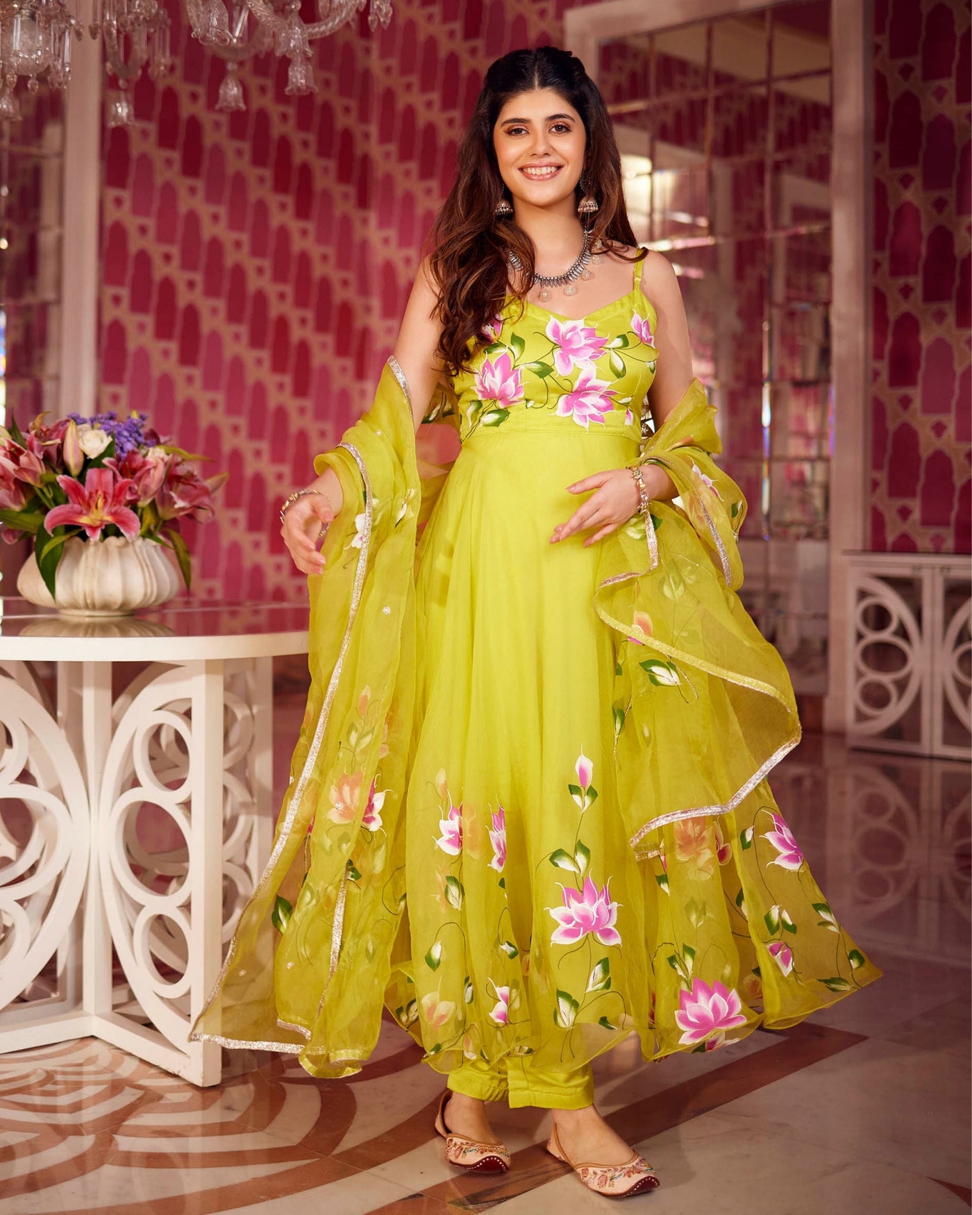 Chamki Handpainted Organza Suit Set