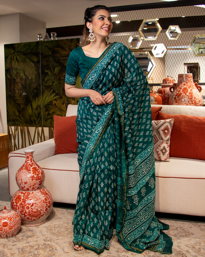 Urwa Handblock Chanderi Silk Saree