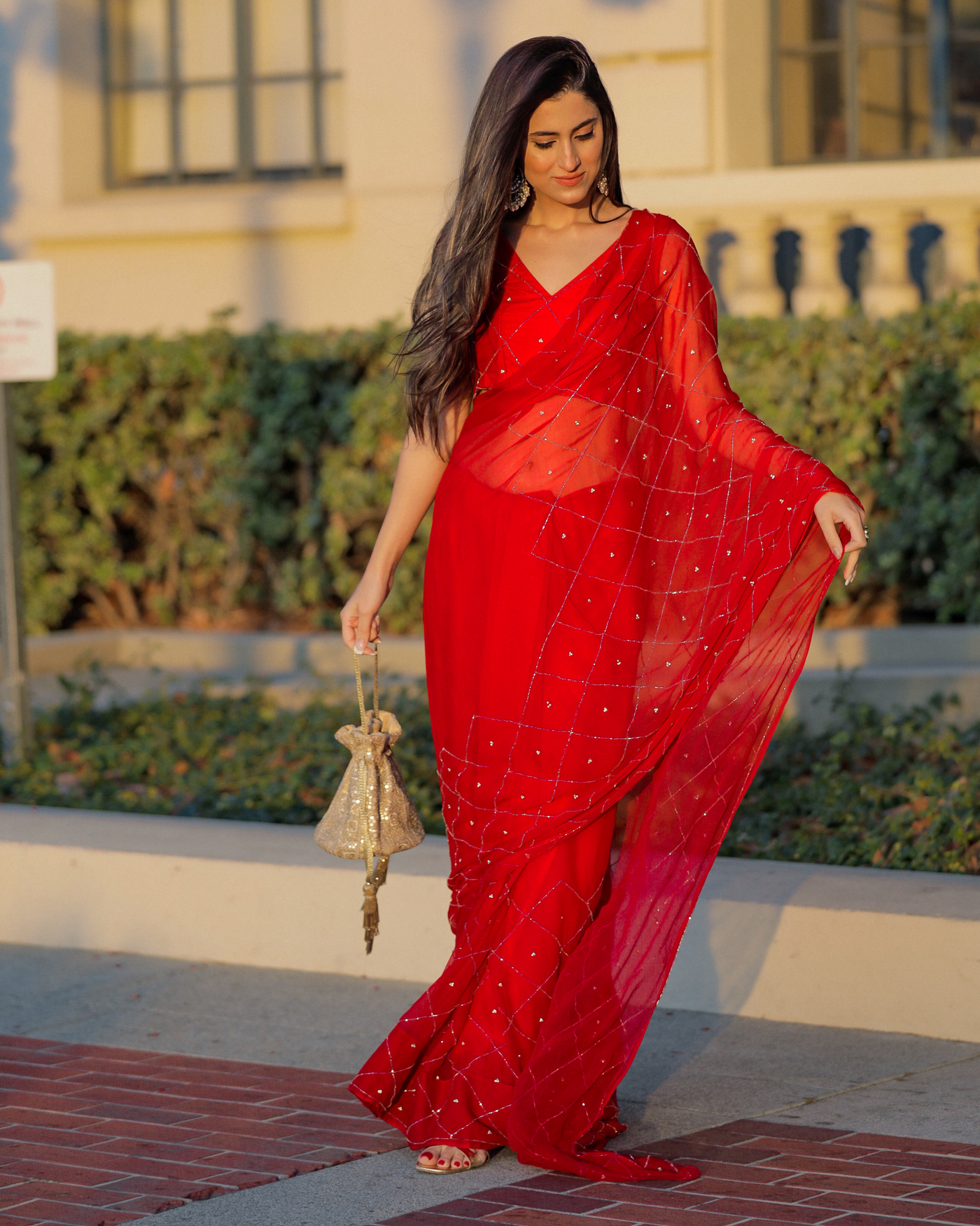 Urban Red Pure Chiffon Saree