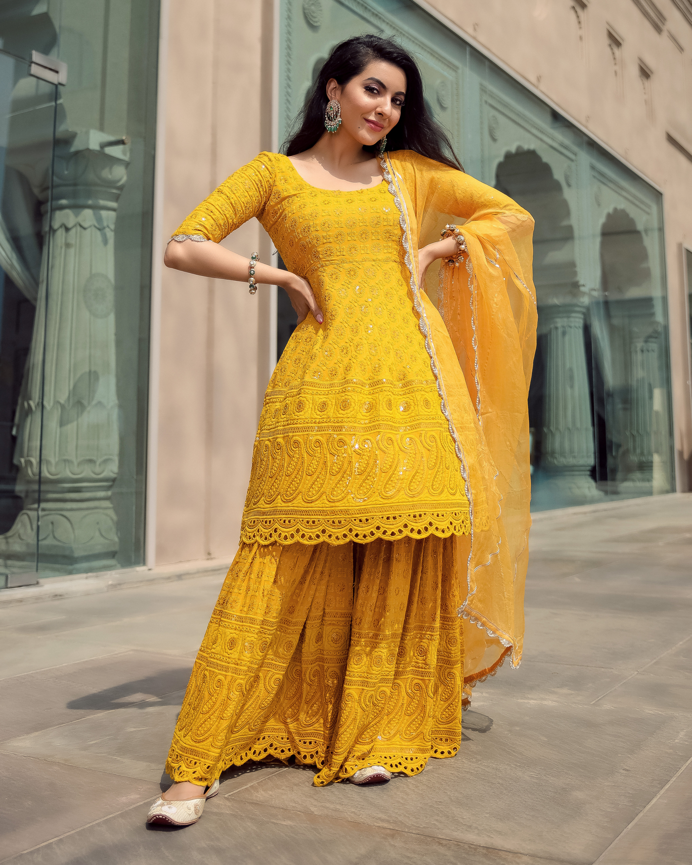 Yellow Jasmine Embroidered Sharara Set
