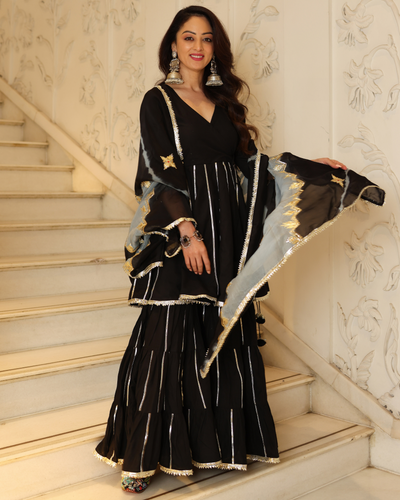 Polar Black Gotapatti Sharara Set