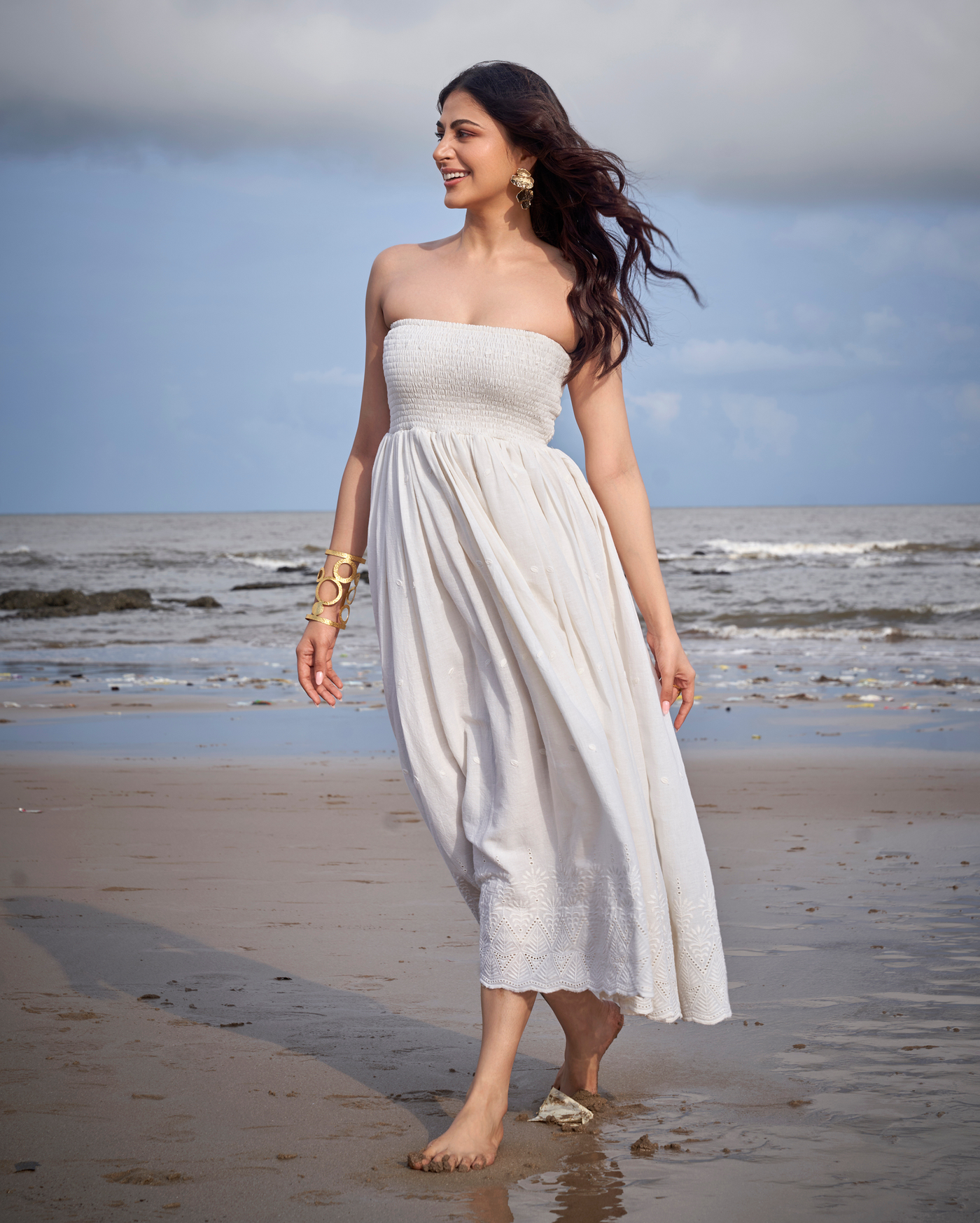 Shop Swallow Off White Solid Cotton Schiffli Dress for Women Online at Aachho –