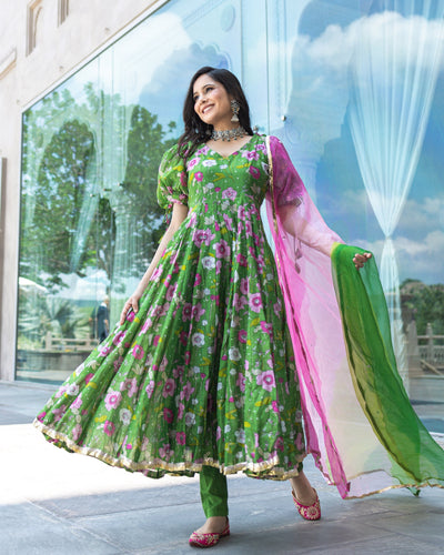 Roxana Chanderi Anarkali Suit Set