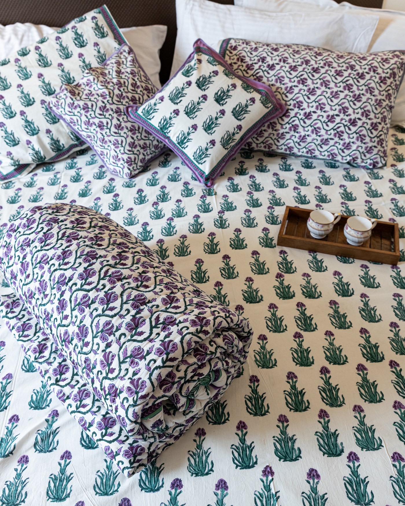 Gilly Flower Handblock Printed Cotton Quilt