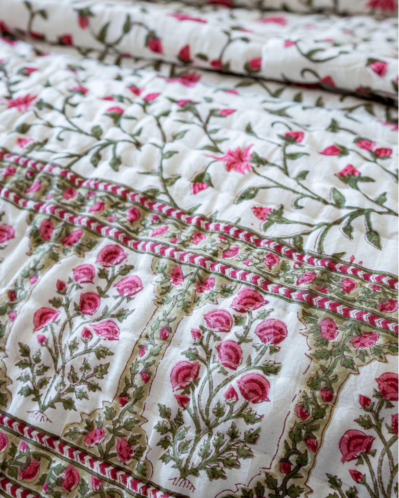 White Smoke Handblock Printed Cotton Quilt