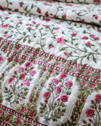 White Smoke Handblock Printed Cotton Quilt