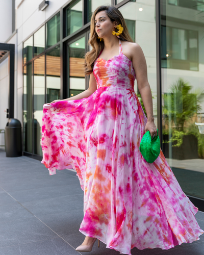 Pink Marshmello Tie & Dye Organza Dress