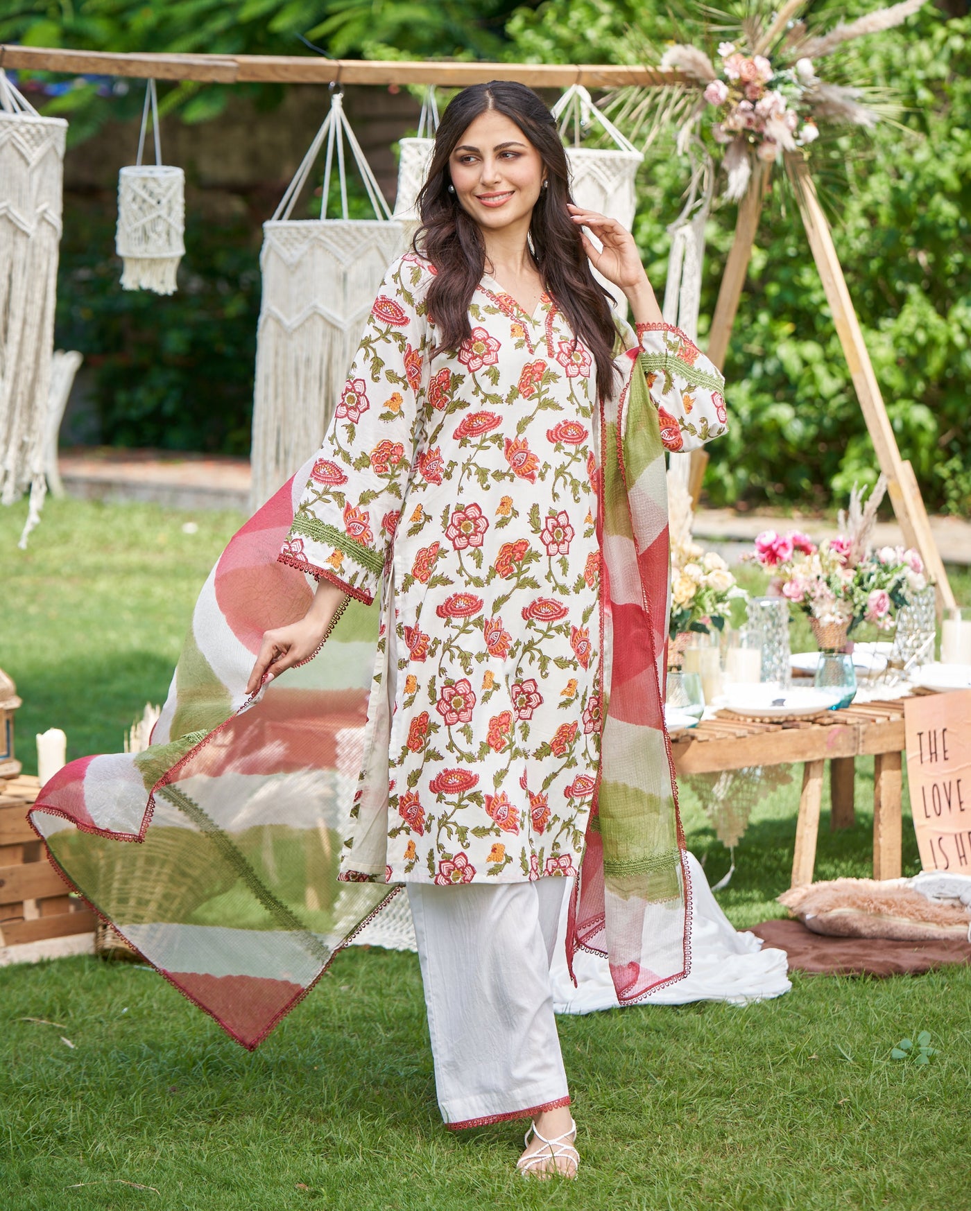 Sunrise Bloom Red Printed Cotton Suit Set