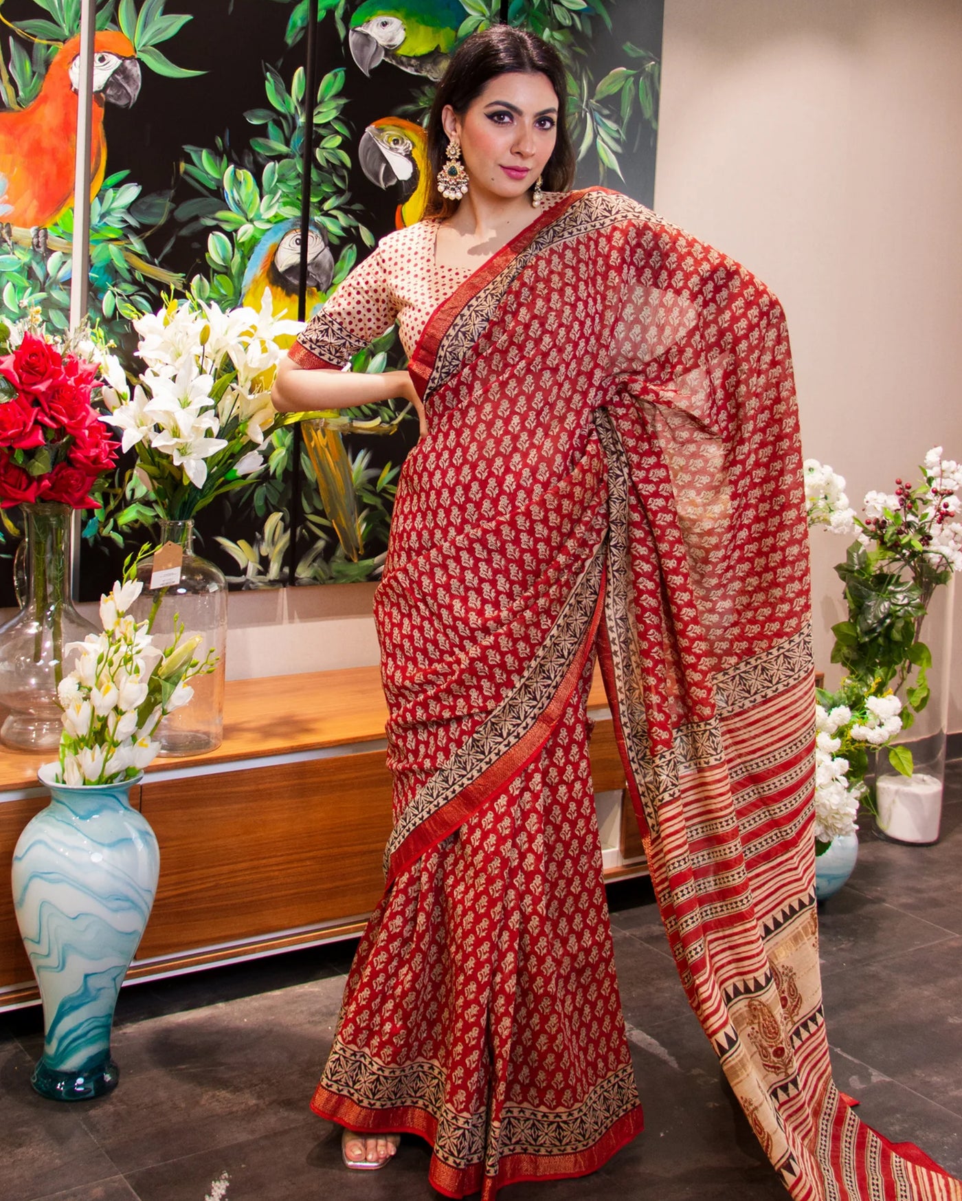 Zarah Handblock Chanderi Silk Saree