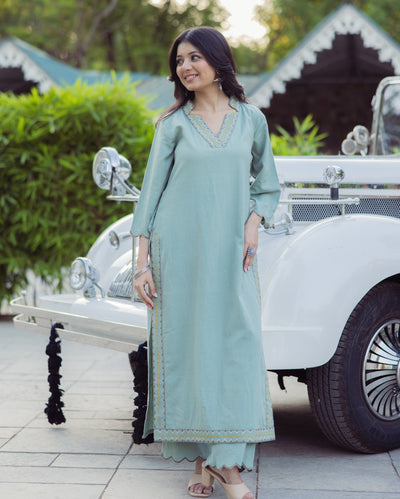Harmony Green Embroidered Flex Kurta Set