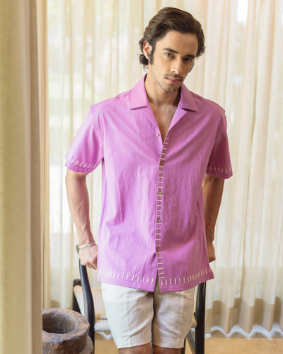 Aven Purple Embroidered Slub Shirt