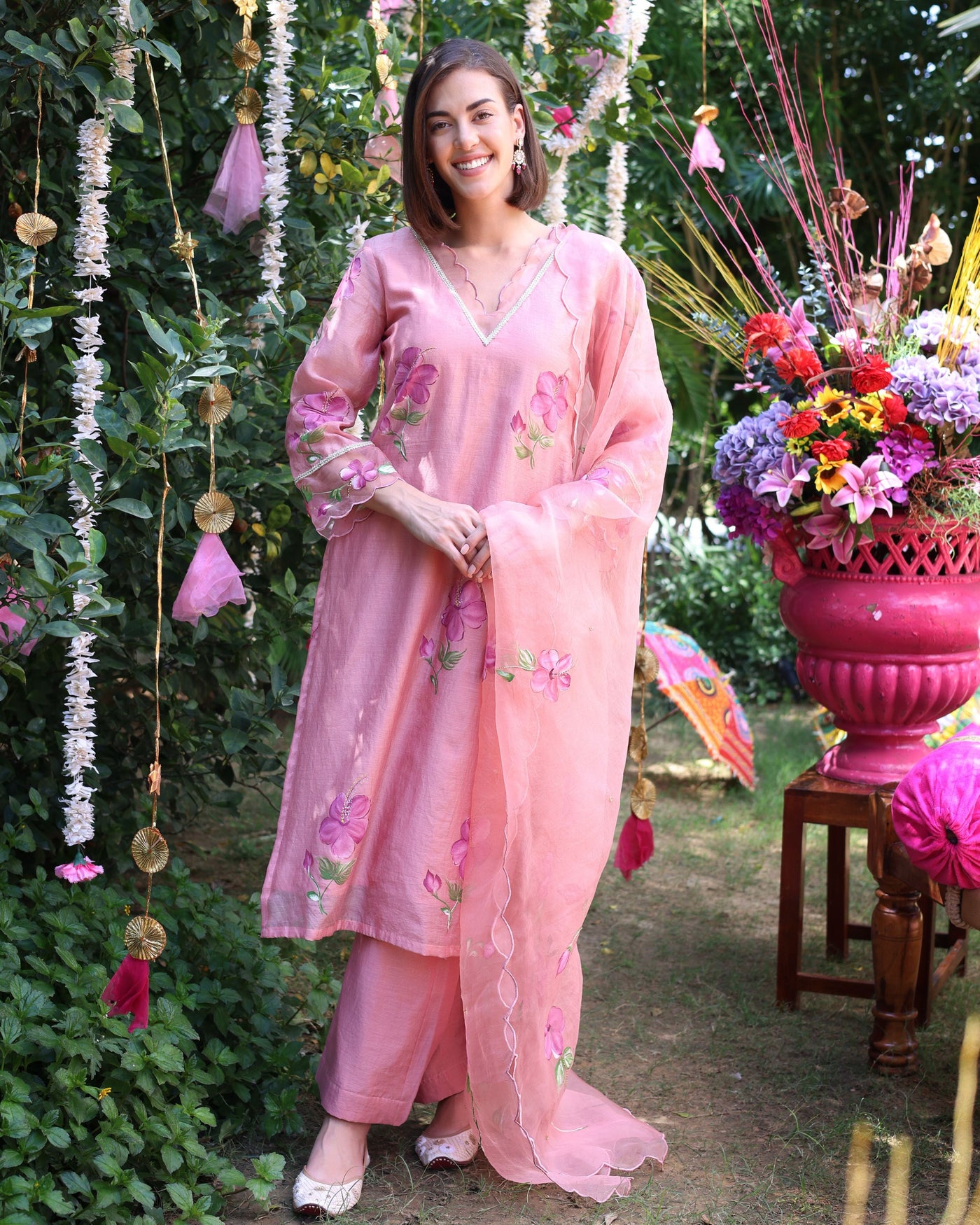 Peach Dream Handpainted Chanderi Suit Set