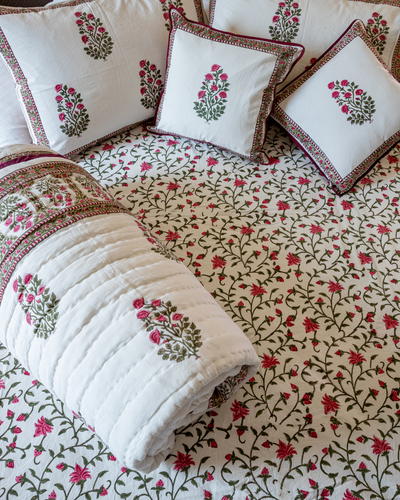 White Smoke Handblock Printed Bedding Set