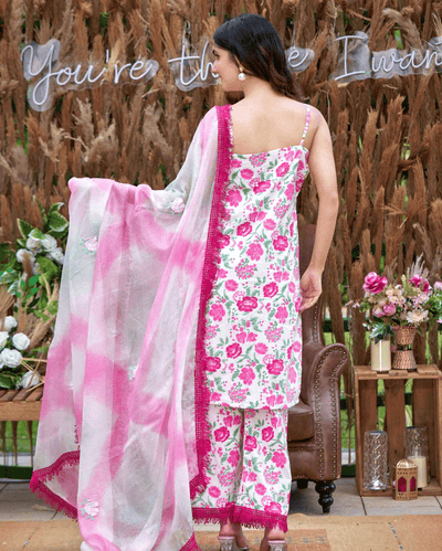 Carnation Pink Printed Cotton Suit Set
