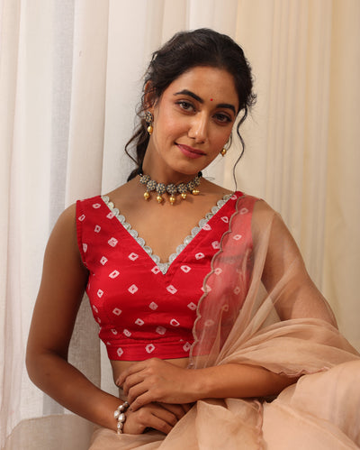 Anvika Red Printed Silk Blouse