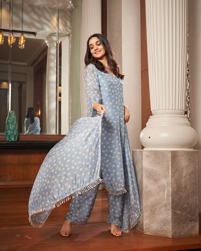 Tarang Pastel Blue Bandhani Silk Suit Set