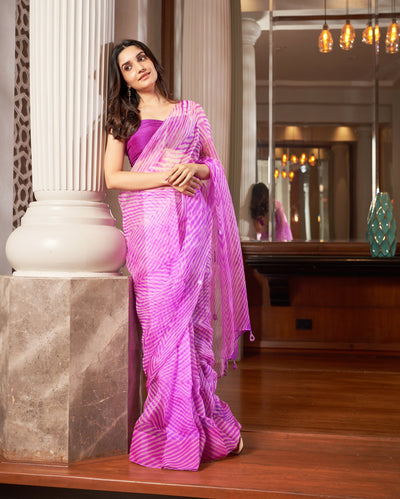 Varaha Purple Leheriya Organza Pre Draped Saree