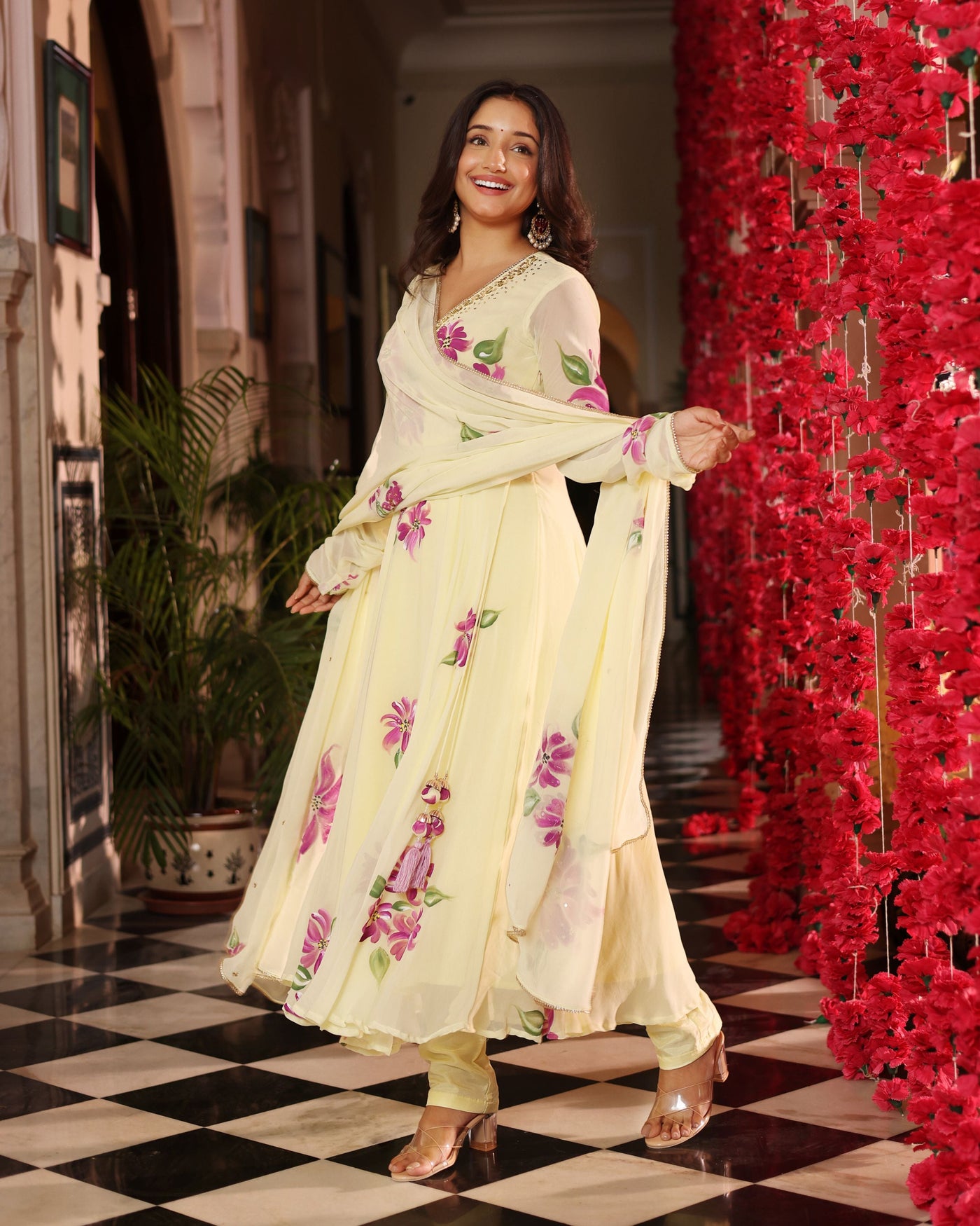 Floral Cream Dream Handpainted Georgette Suit Set