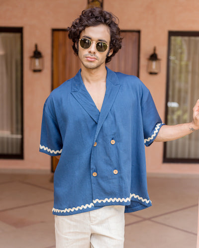 Ash Indigo Embroidered Cotton Shirt