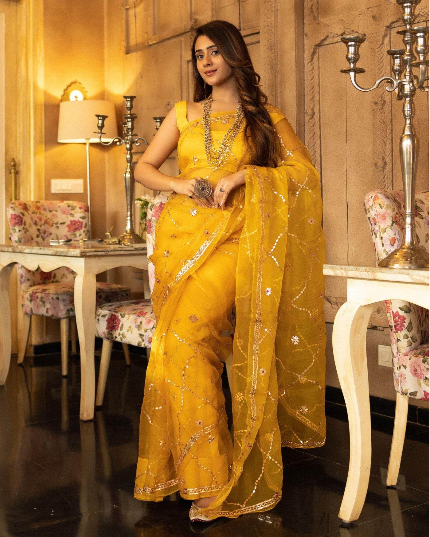 Gujaari Gotapatti Organza Saree