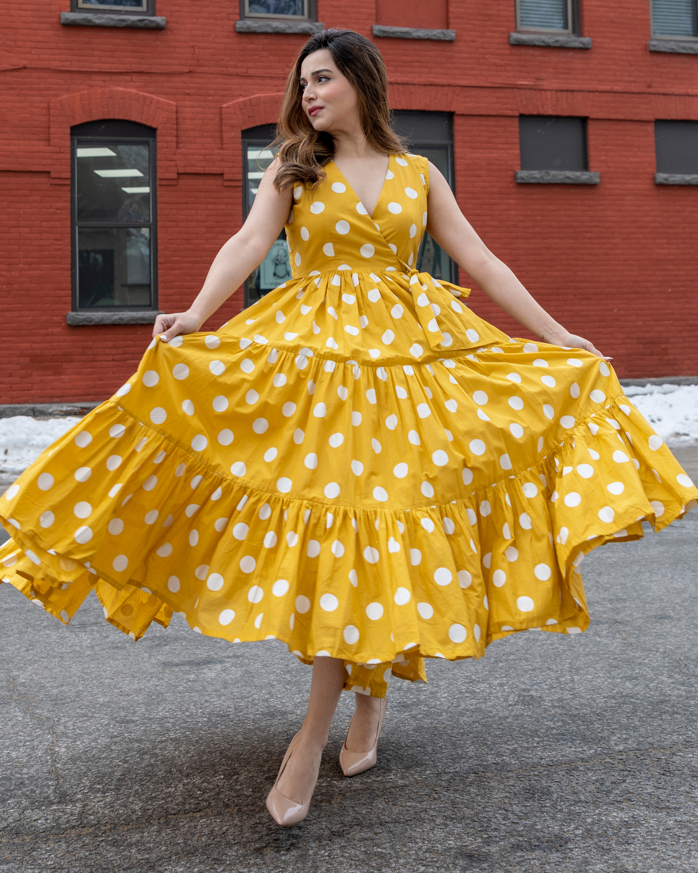 Yellow Daffy Polka Cotton Dress