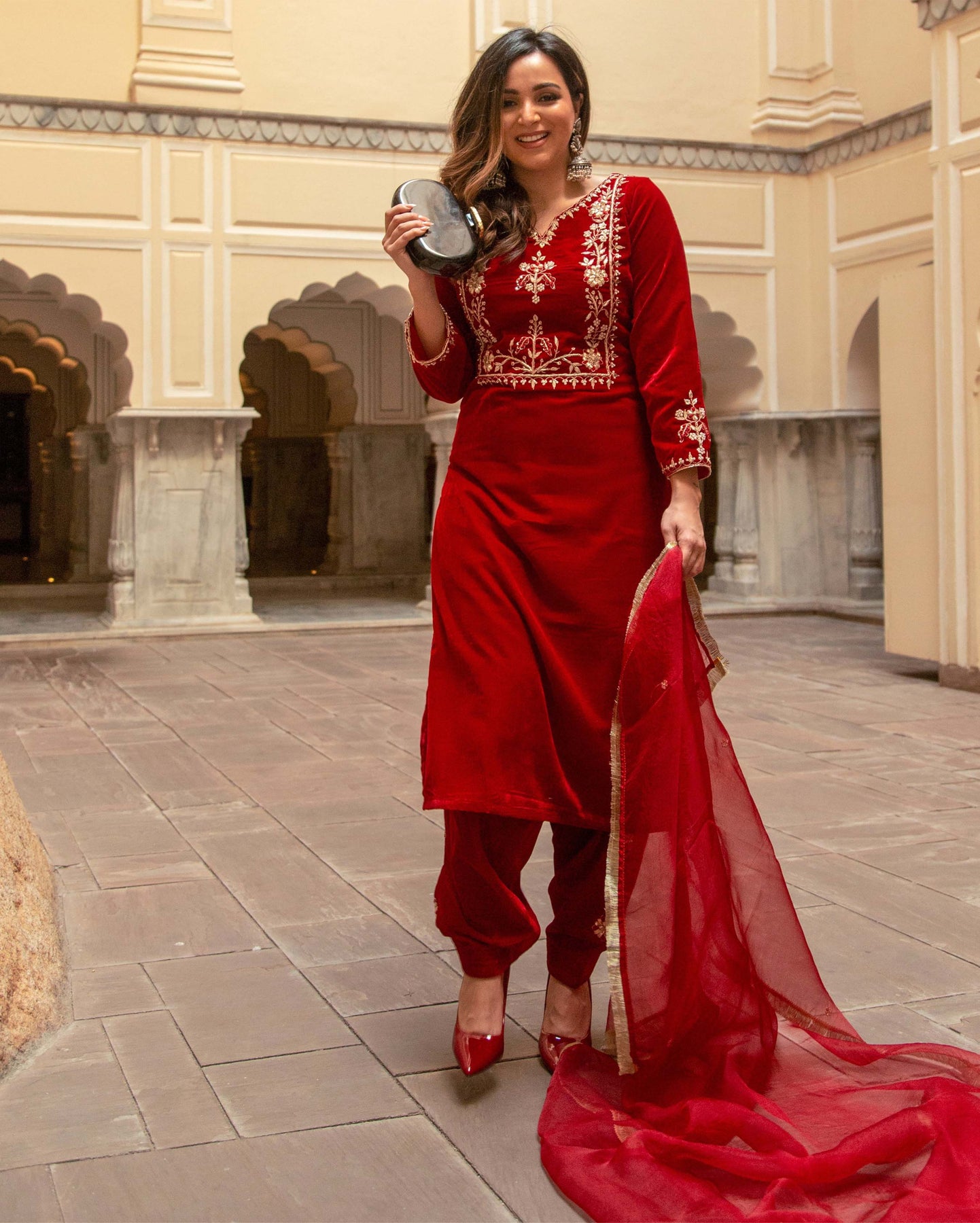 Velet Rythm Buy Red Rythm Velvet Handcrafted Suit Set online in India at Best Price ...