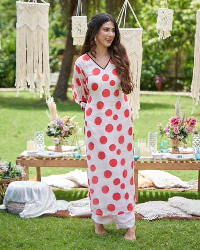 Nainika White Printed Silk Kurta Set