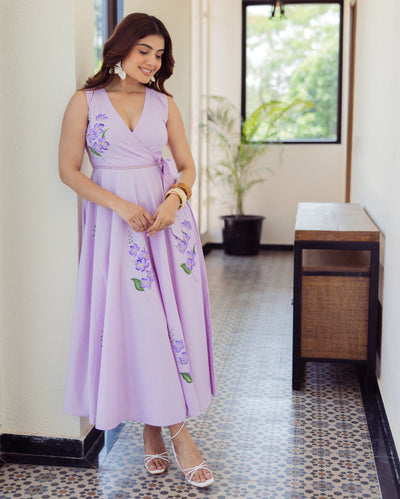 Varnish Lavender Handpainted Cotton Dress