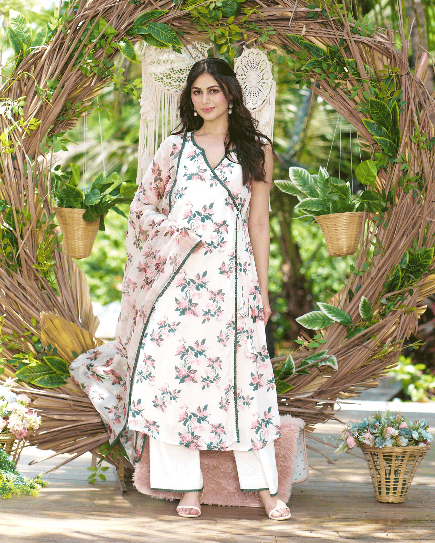 Rishika Off White Printed Silk Suit Set