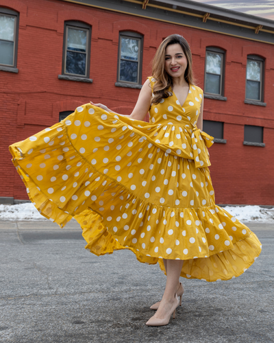 Yellow Daffy Polka Cotton Dress