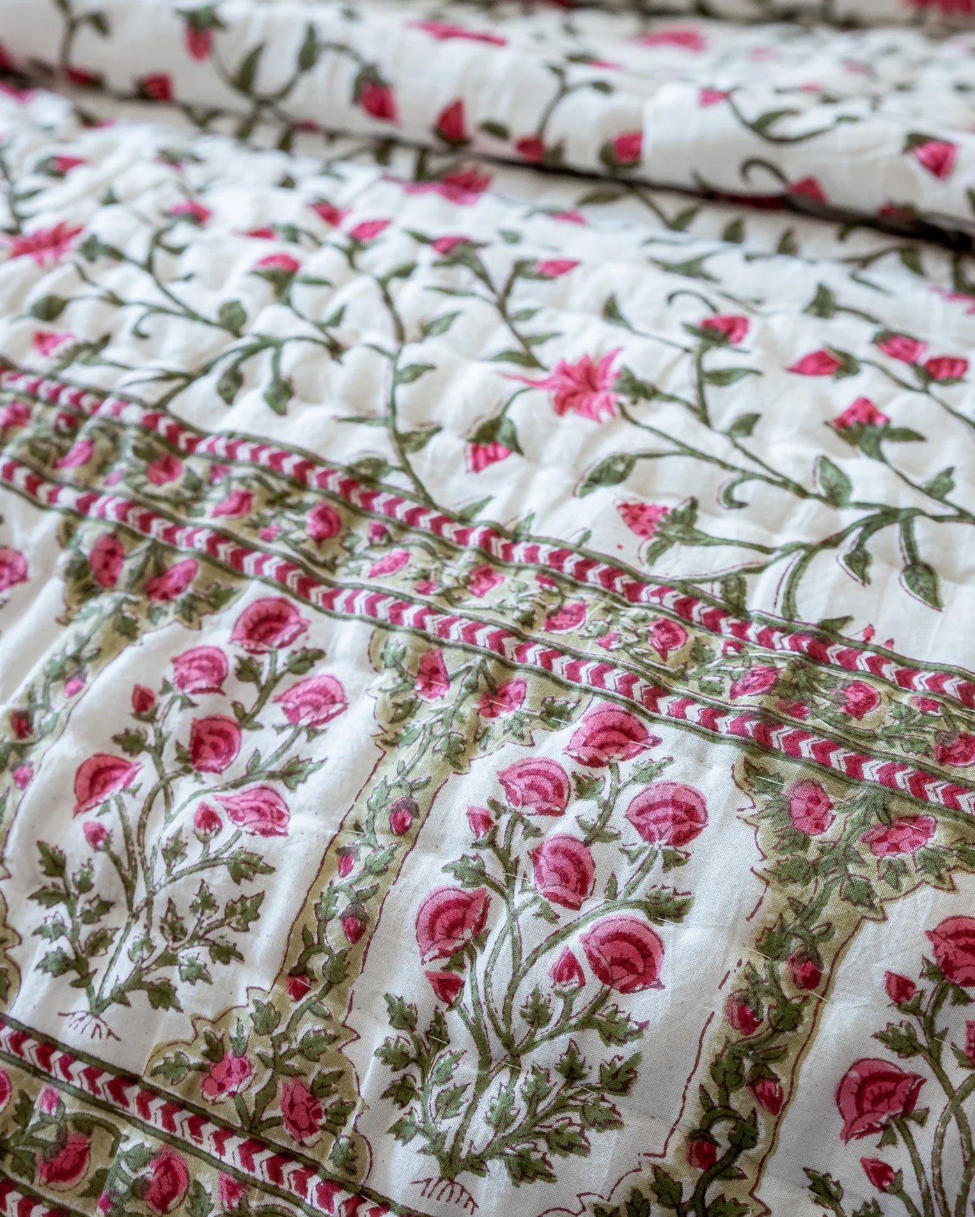 White Smoke Handblock Printed Bedding Set