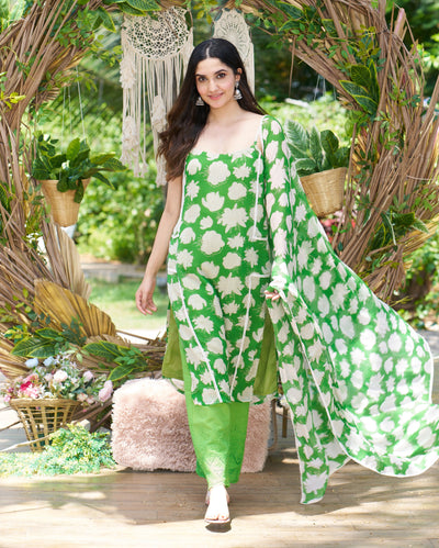 Drisana Green Printed Chiffon Suit Set