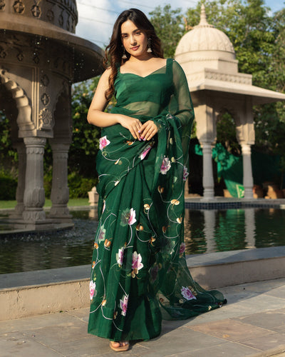 Vilaval Handpainted Organza Saree