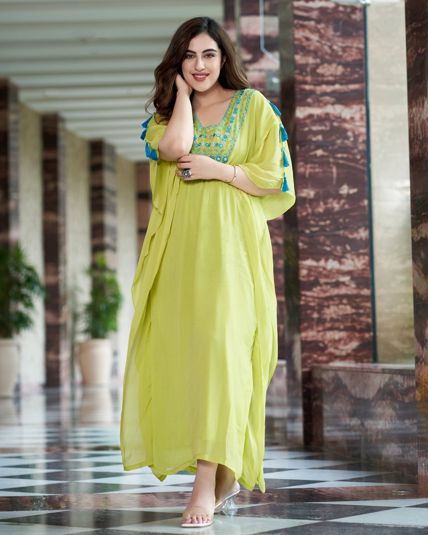neon kaftan dress Neon Moon Retro Print Butterfly Sleeve Kaftan Dress Small