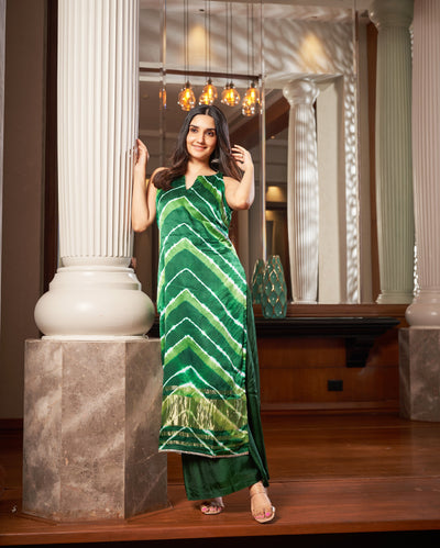 Gamha Green Leheriya Silk Kurta set
