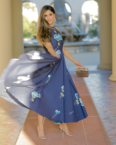 Indigo Pea Handpainted Cotton Dress