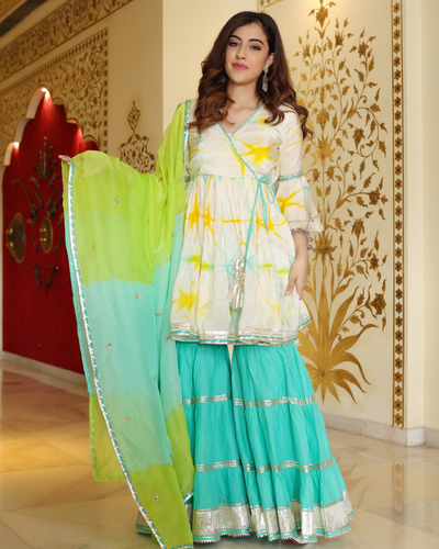 Simply White Tie And Dye Sharara Set