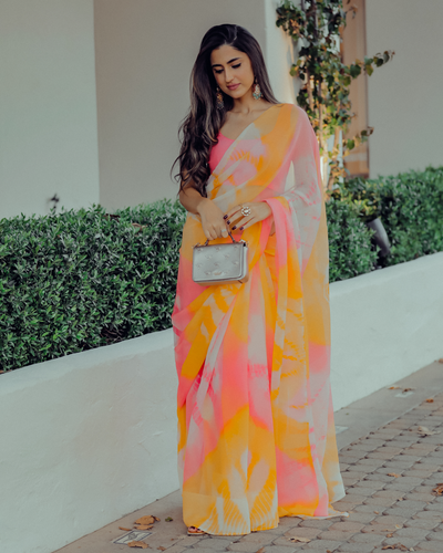 Apricot Blush Tie Dye Pure Chiffon Saree